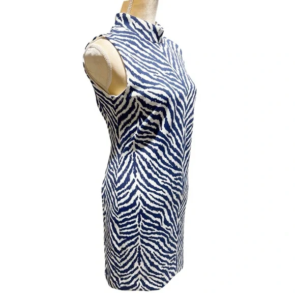 McLaughlin Womens Delaney Dress Montego Blue Tiger Animal Print Slvlss Sheath M - Picture 11 of 16